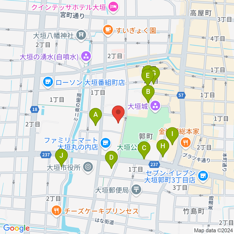 大垣市郷土館周辺の駐車場・コインパーキング一覧地図