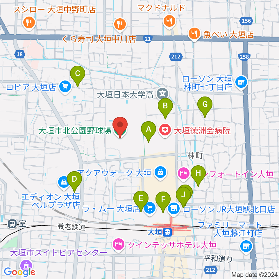 大垣市北公園野球場周辺の駐車場・コインパーキング一覧地図