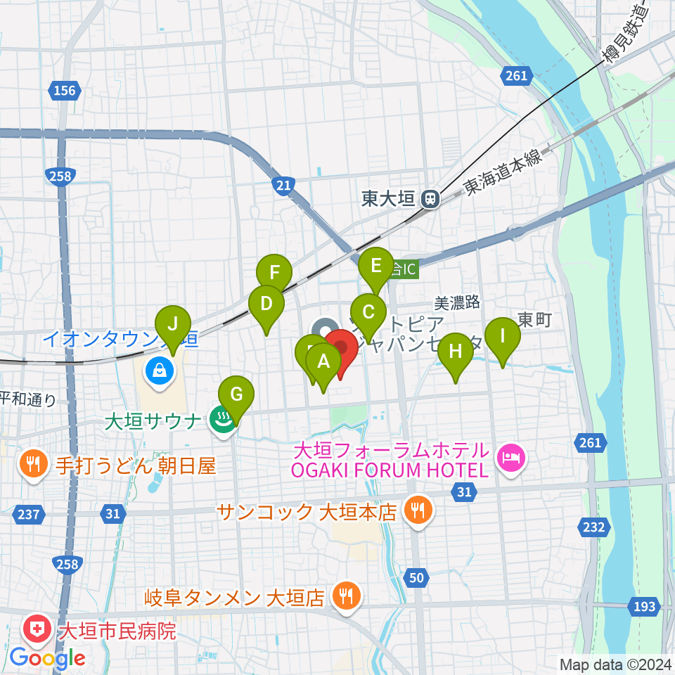 大垣市総合体育館周辺の駐車場・コインパーキング一覧地図