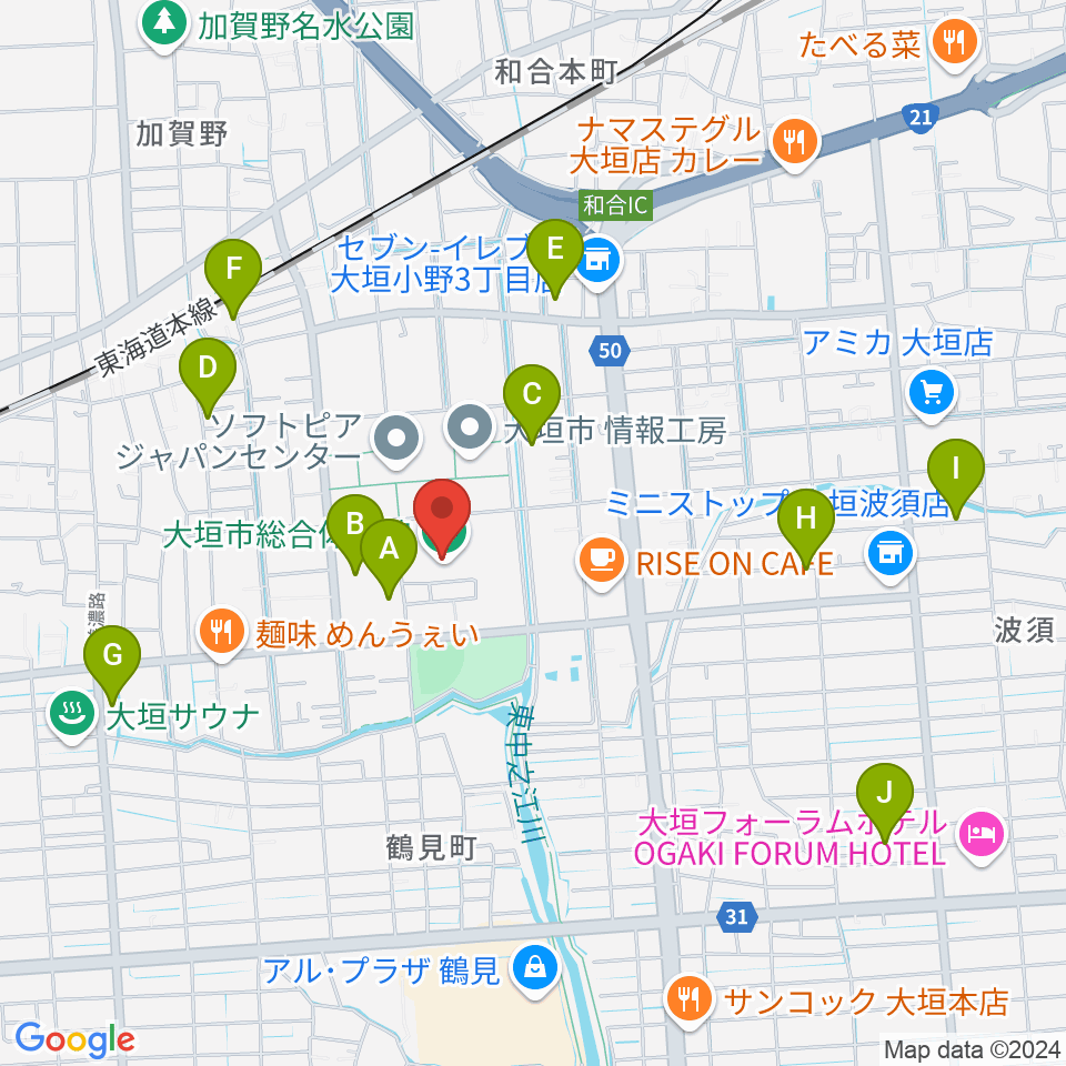 大垣市総合体育館周辺の駐車場・コインパーキング一覧地図