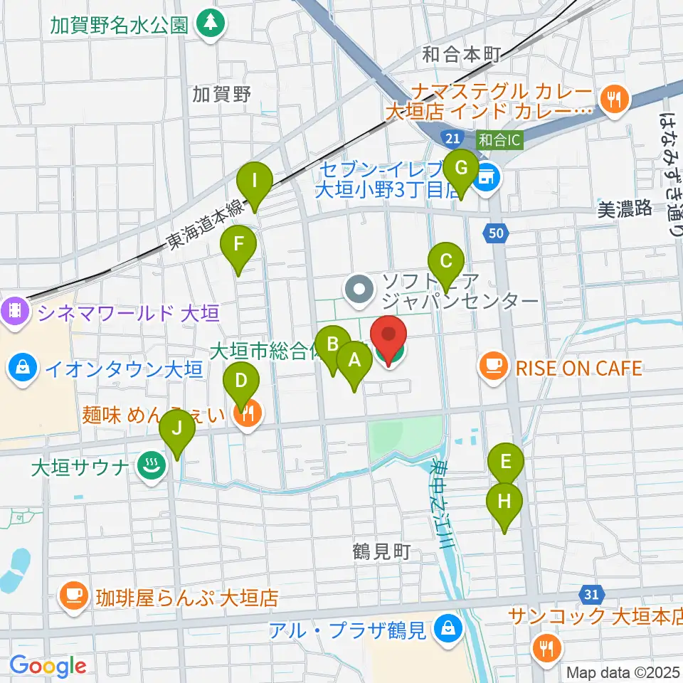 大垣市総合体育館周辺の駐車場・コインパーキング一覧地図