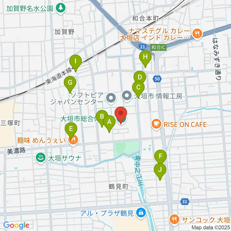 大垣市総合体育館周辺の駐車場・コインパーキング一覧地図