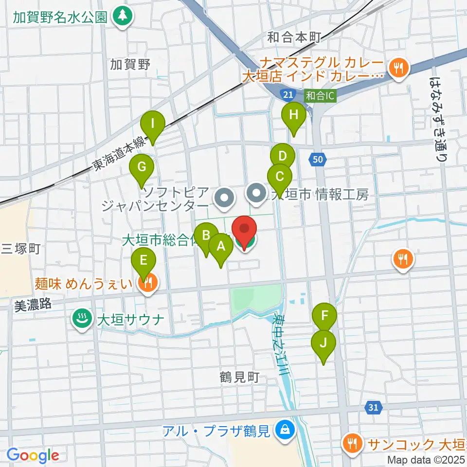 大垣市総合体育館周辺の駐車場・コインパーキング一覧地図