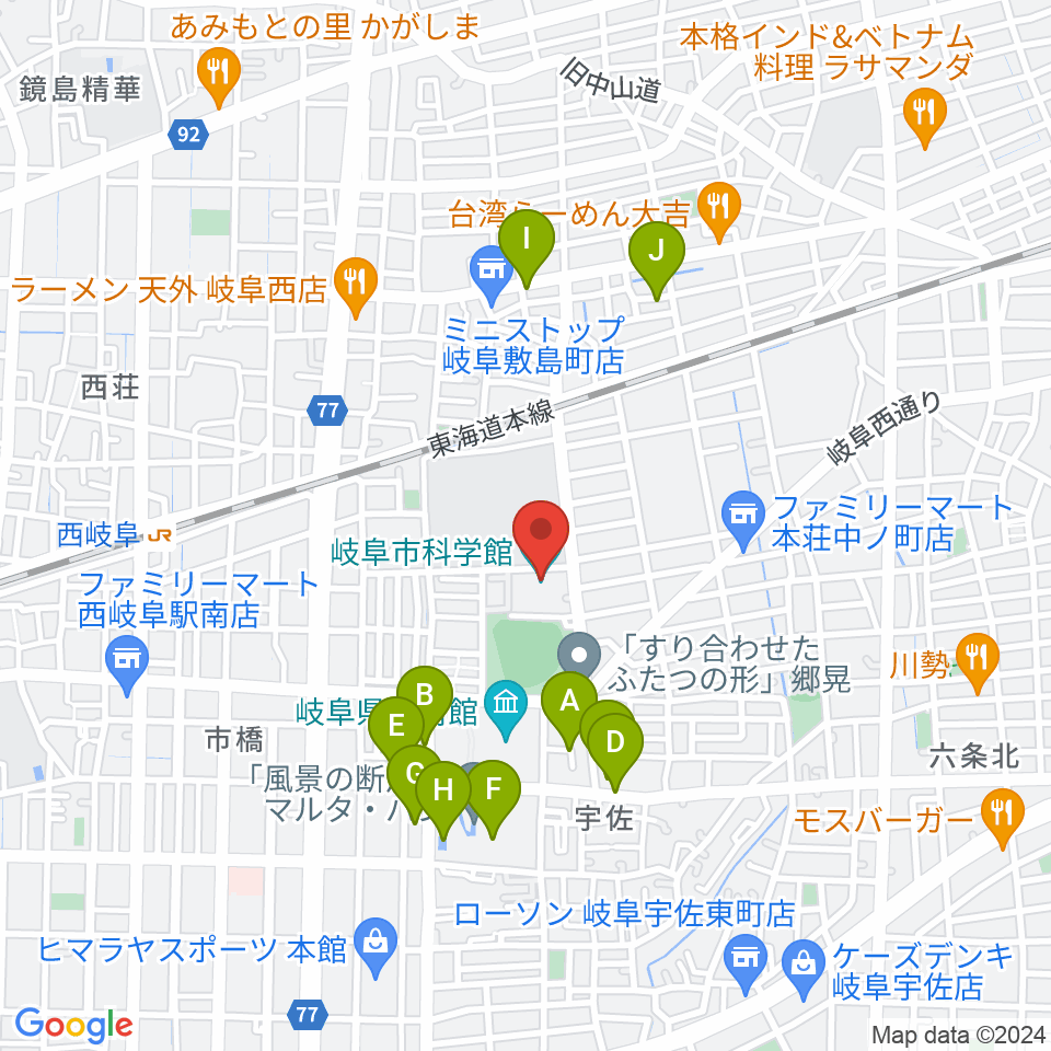 岐阜市科学館周辺の駐車場・コインパーキング一覧地図