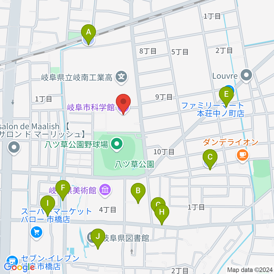 岐阜市科学館周辺の駐車場・コインパーキング一覧地図