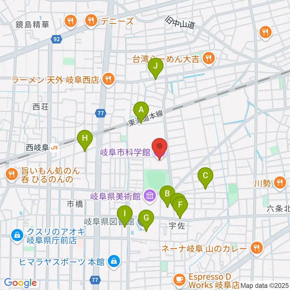 岐阜市科学館周辺の駐車場・コインパーキング一覧地図