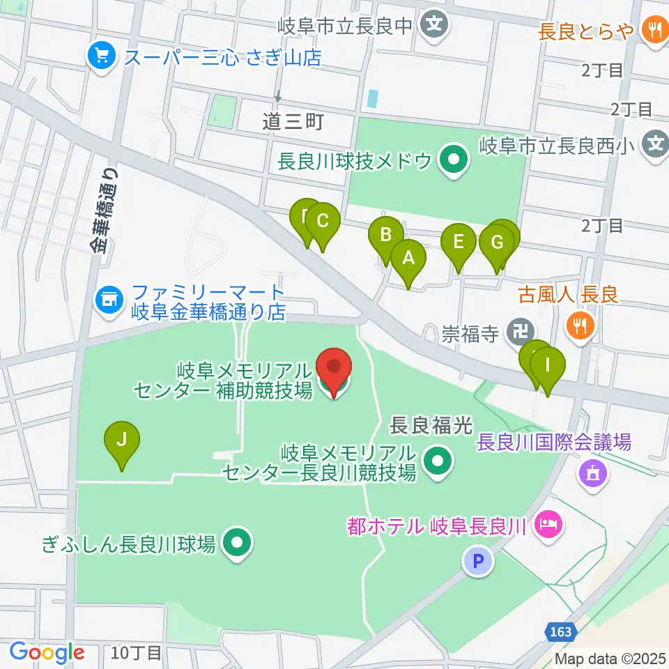 岐阜メモリアルセンター補助競技場周辺の駐車場・コインパーキング一覧地図