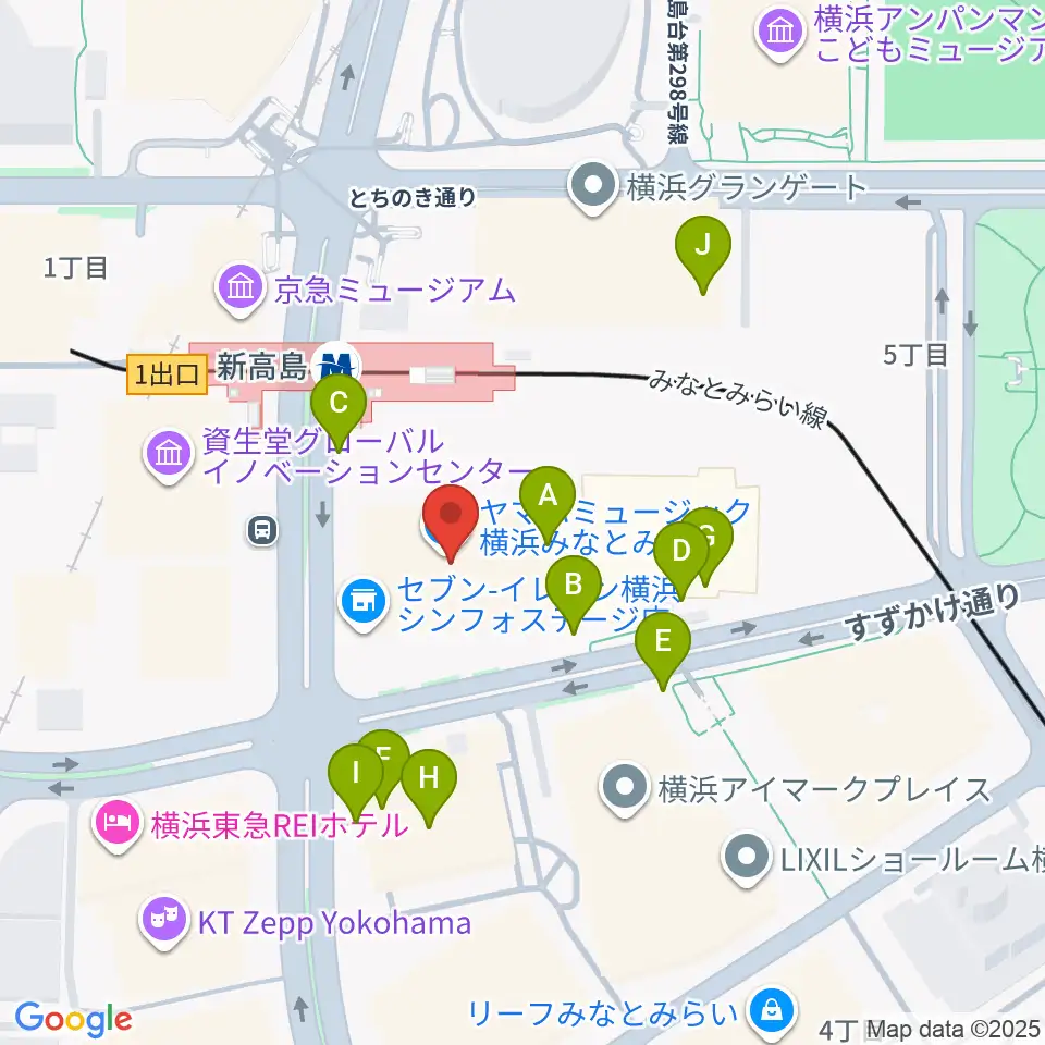 ヤマハミュージック横浜みなとみらい周辺の駐車場・コインパーキング一覧地図