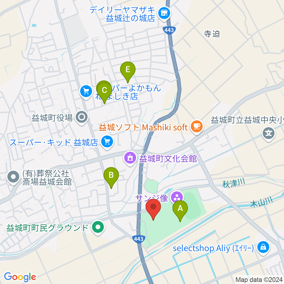 益城町総合体育館周辺の駐車場・コインパーキング一覧地図