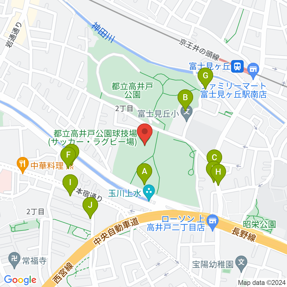 高井戸公園球技場周辺の駐車場・コインパーキング一覧地図