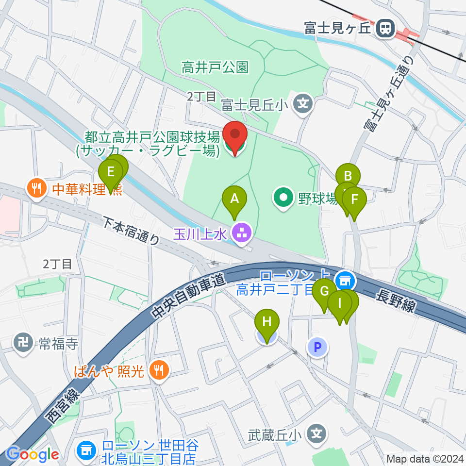 高井戸公園球技場周辺の駐車場・コインパーキング一覧地図