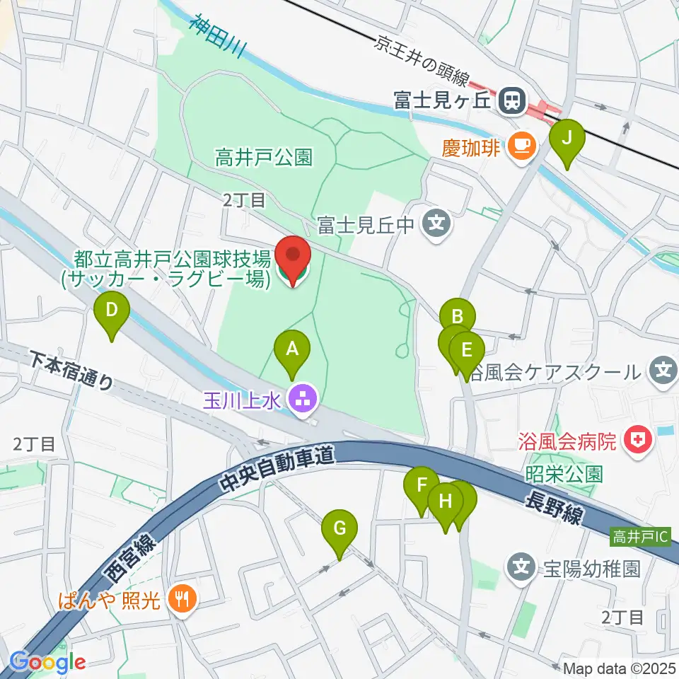 高井戸公園球技場周辺の駐車場・コインパーキング一覧地図