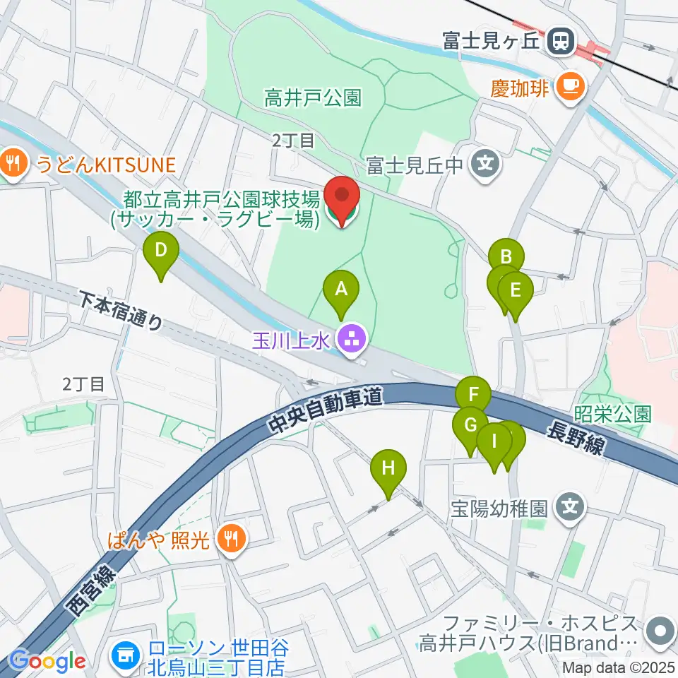 高井戸公園球技場周辺の駐車場・コインパーキング一覧地図