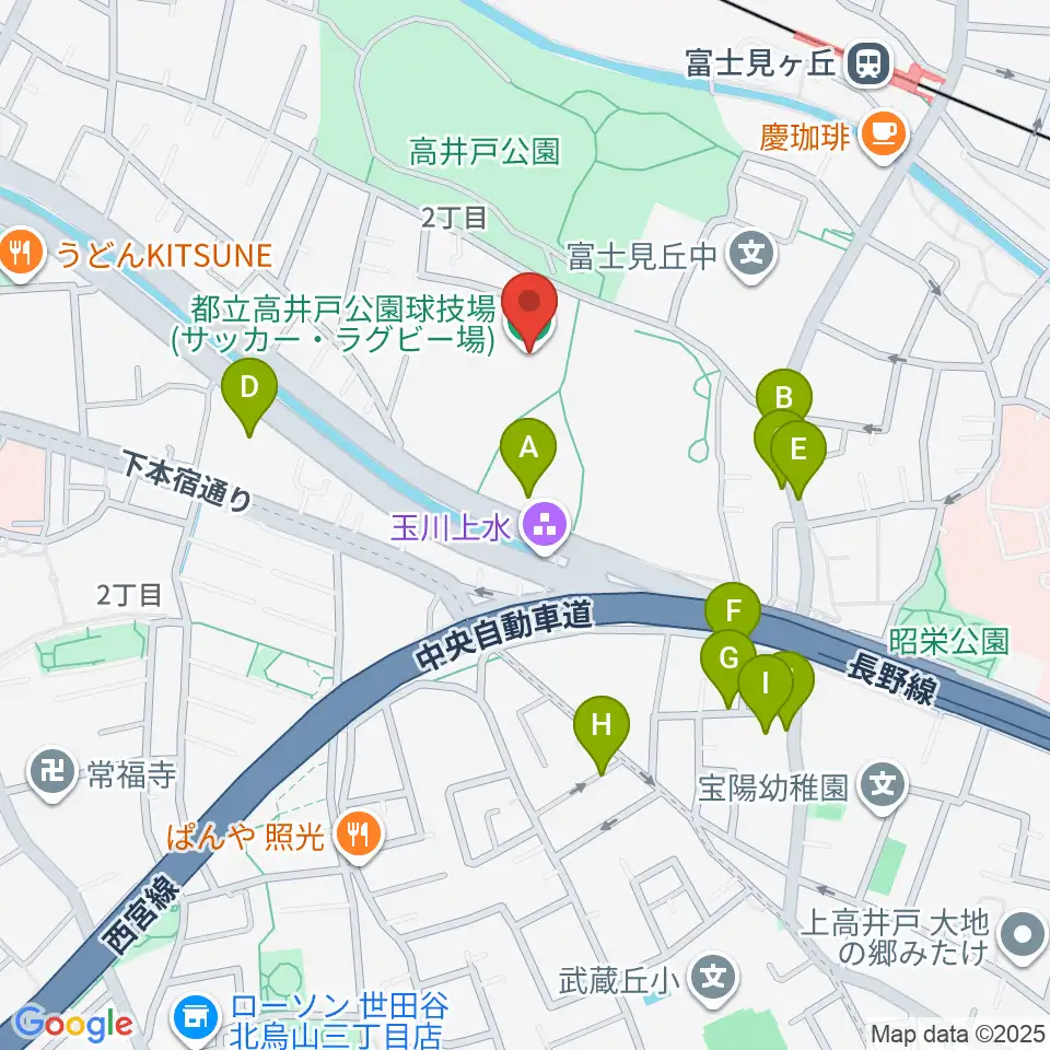 高井戸公園球技場周辺の駐車場・コインパーキング一覧地図