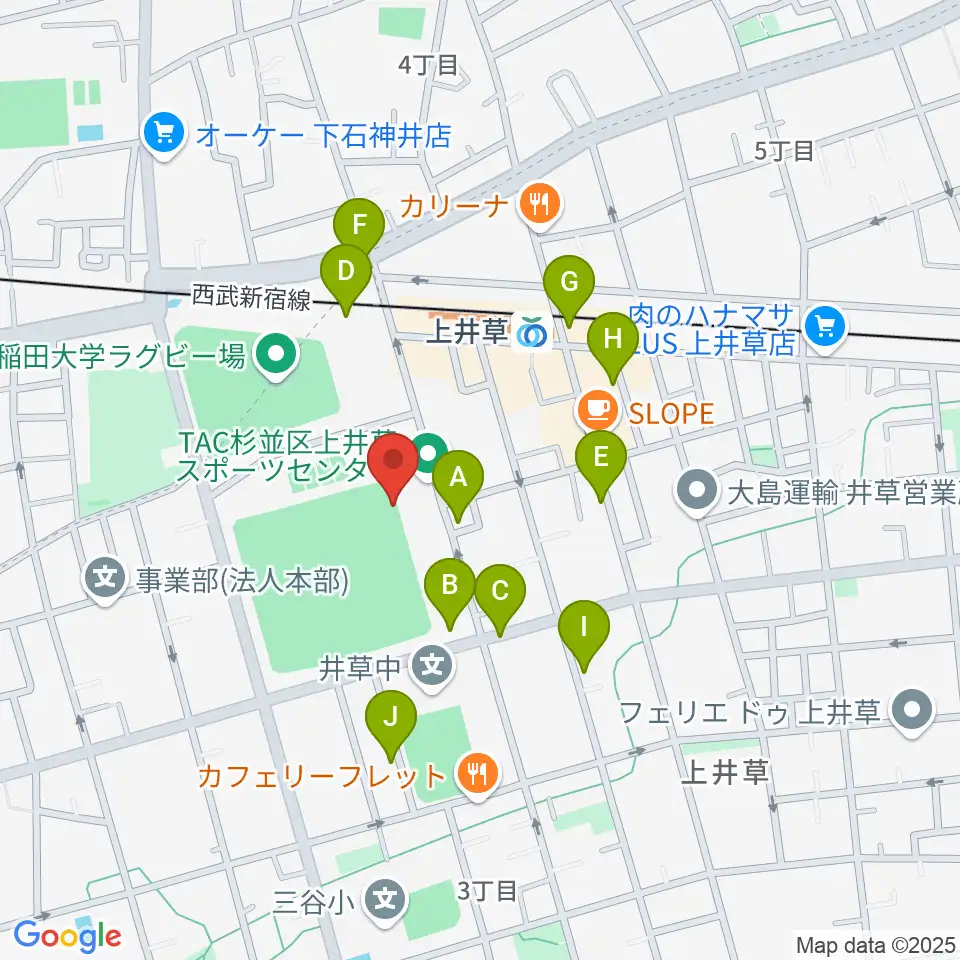 上井草スポーツセンター野球場周辺の駐車場・コインパーキング一覧地図