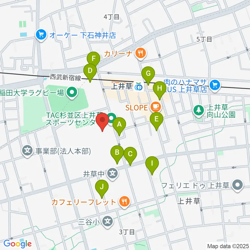 上井草スポーツセンター野球場周辺の駐車場・コインパーキング一覧地図