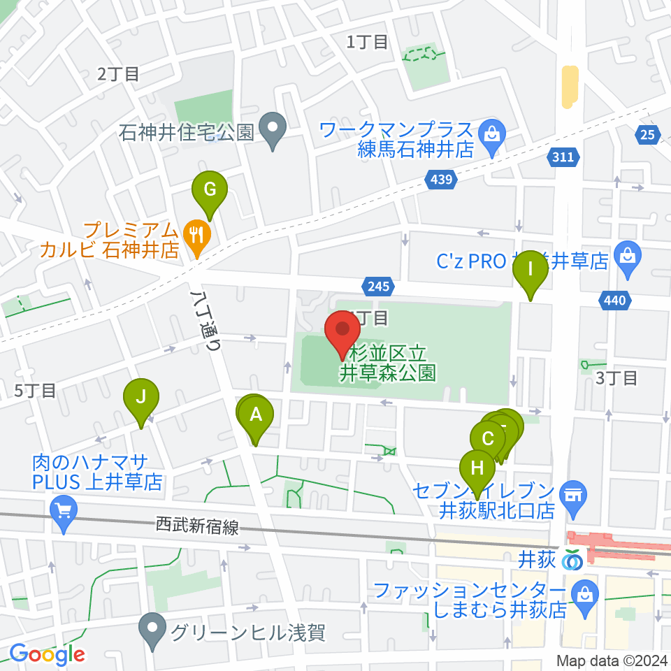 井草森公園運動場周辺の駐車場・コインパーキング一覧地図