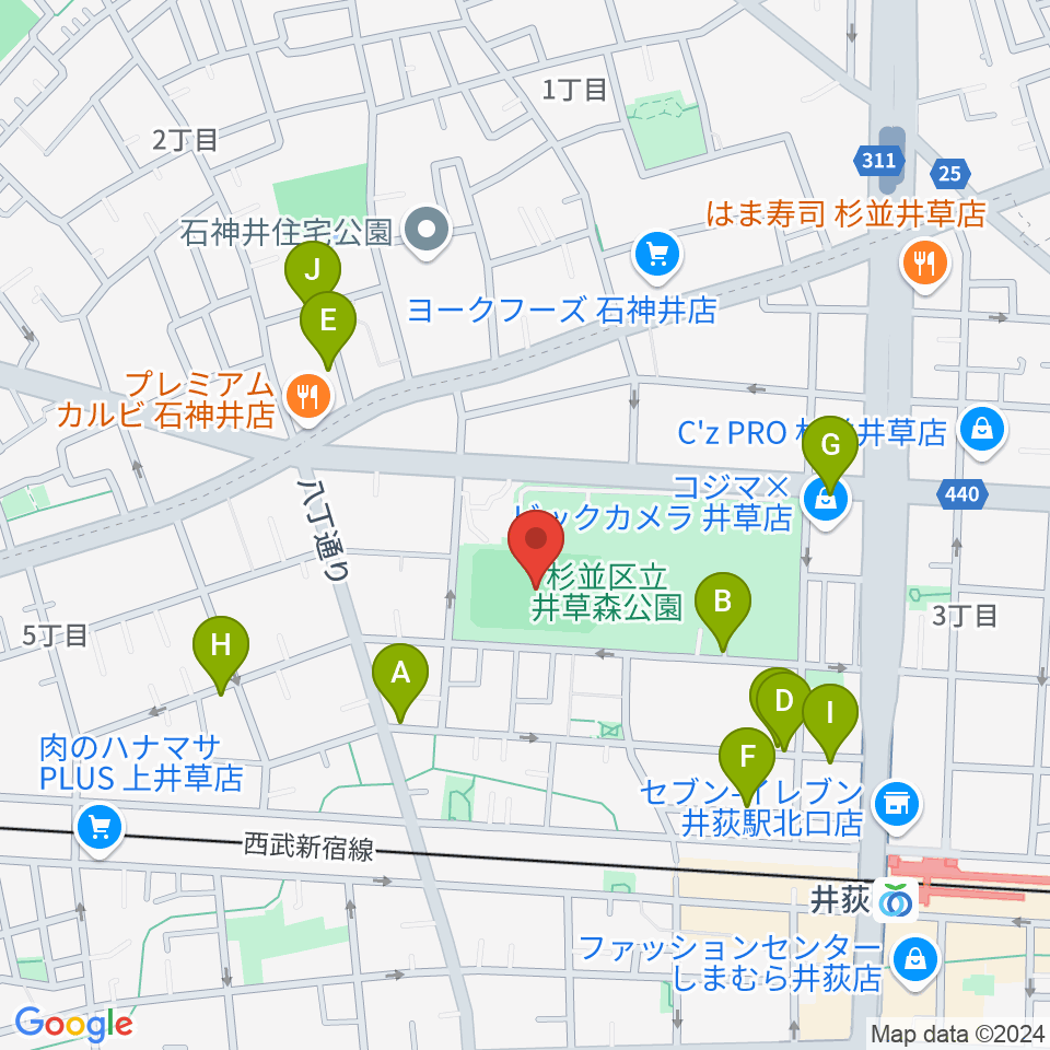 井草森公園運動場周辺の駐車場・コインパーキング一覧地図