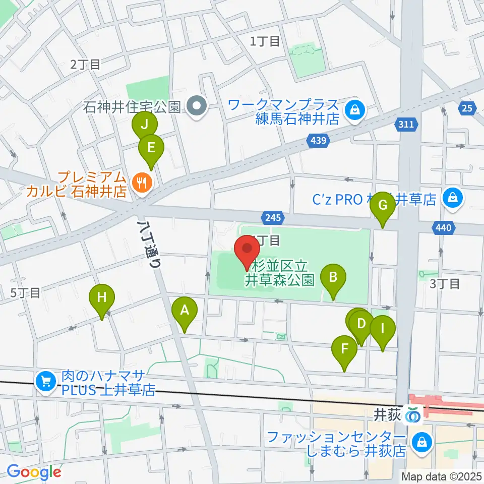井草森公園運動場周辺の駐車場・コインパーキング一覧地図