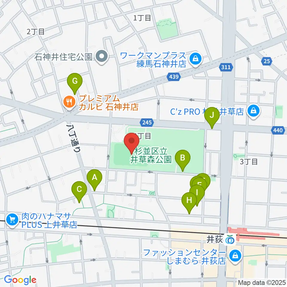 井草森公園運動場周辺の駐車場・コインパーキング一覧地図