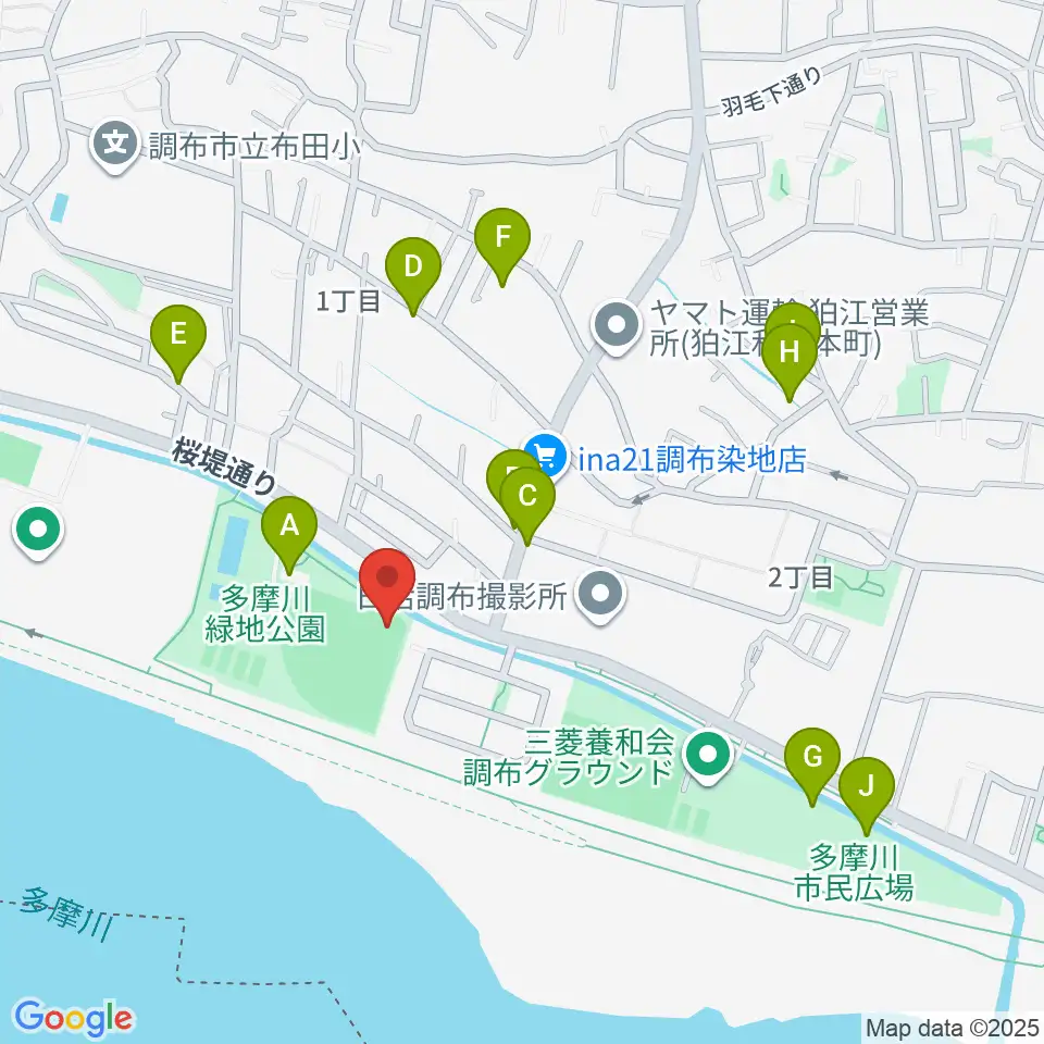 調布市民野球場周辺の駐車場・コインパーキング一覧地図