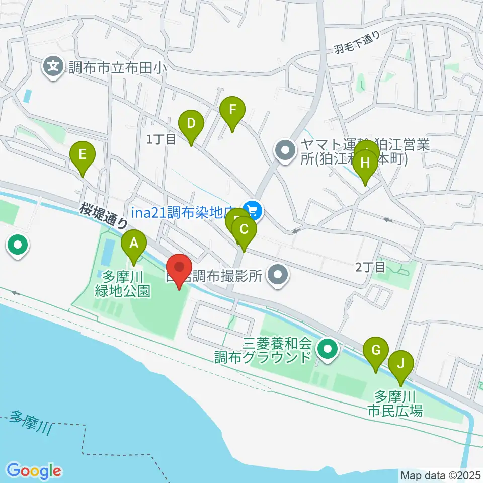 調布市民野球場周辺の駐車場・コインパーキング一覧地図