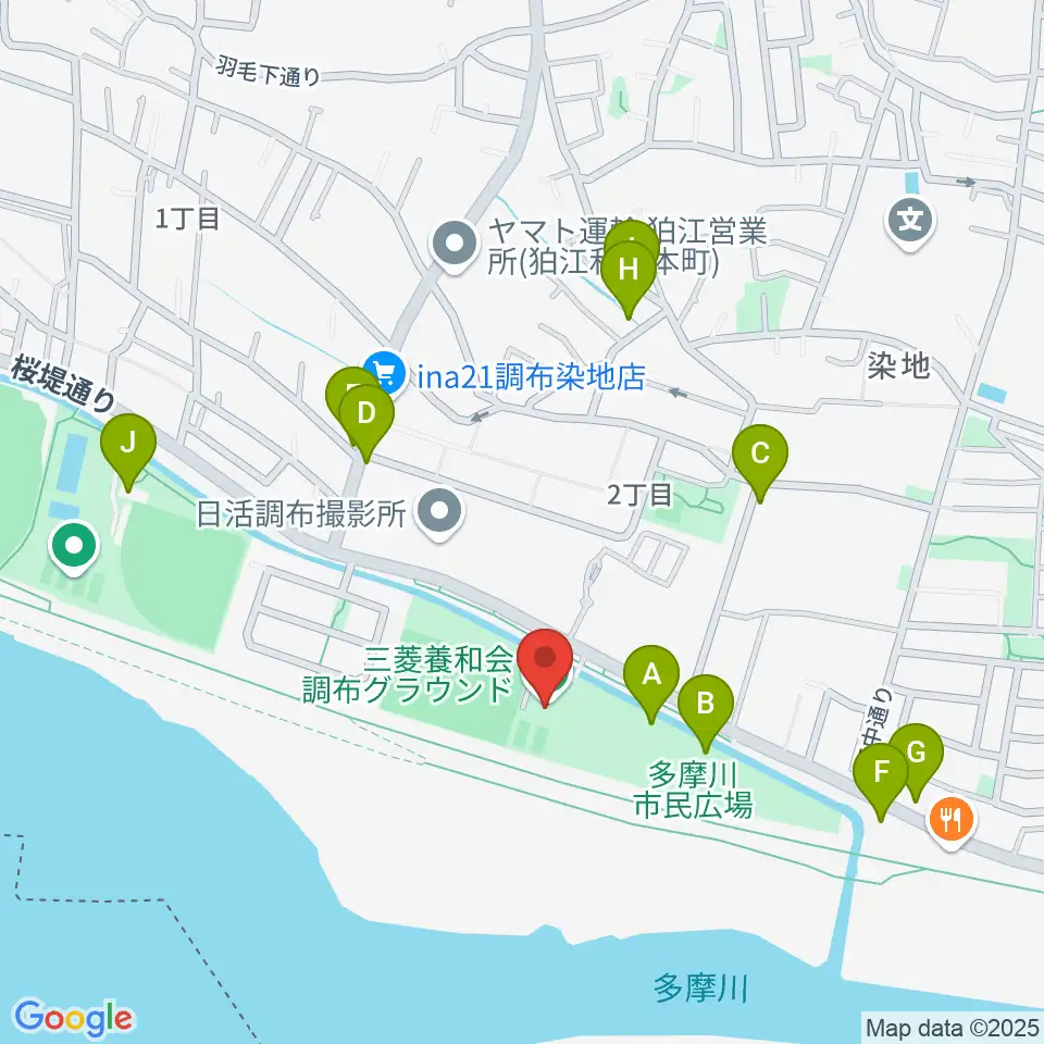 三菱養和会 調布グラウンド周辺の駐車場・コインパーキング一覧地図