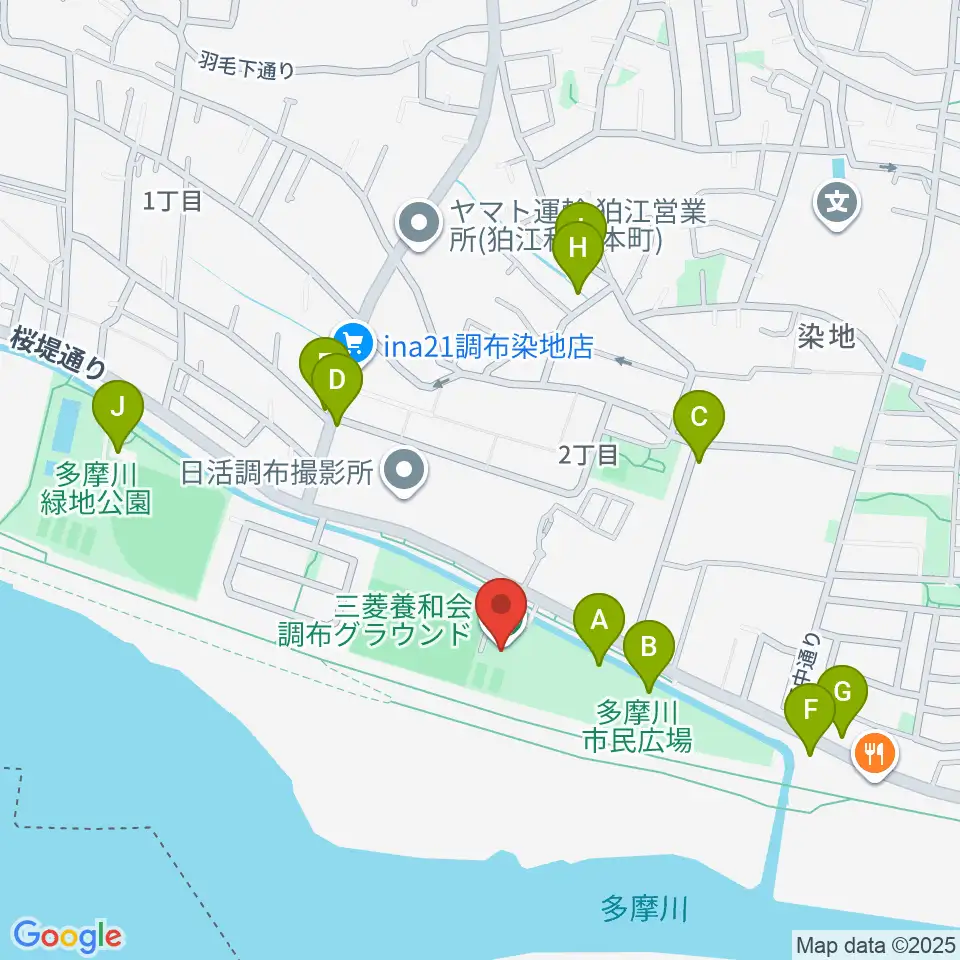 三菱養和会 調布グラウンド周辺の駐車場・コインパーキング一覧地図