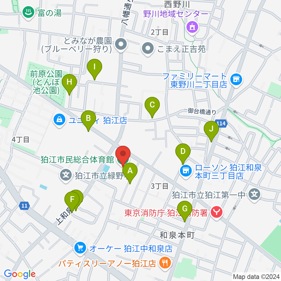 狛江市民総合体育館周辺の駐車場・コインパーキング一覧地図