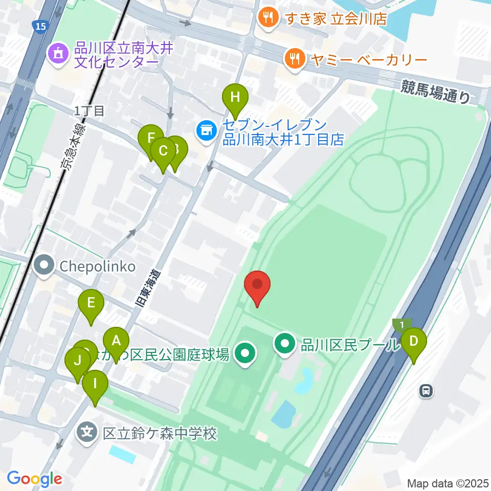 しながわ区民公園野球場周辺の駐車場・コインパーキング一覧地図
