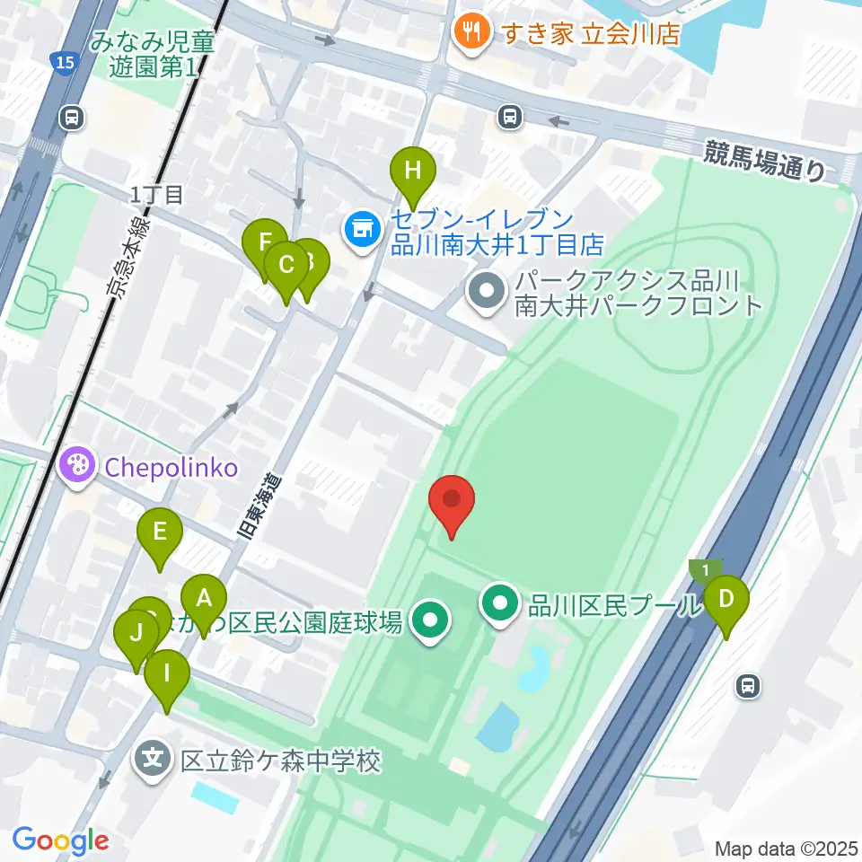 しながわ区民公園野球場周辺の駐車場・コインパーキング一覧地図