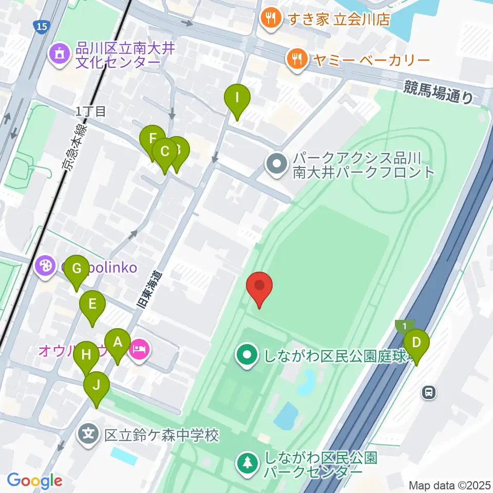 しながわ区民公園野球場周辺の駐車場・コインパーキング一覧地図