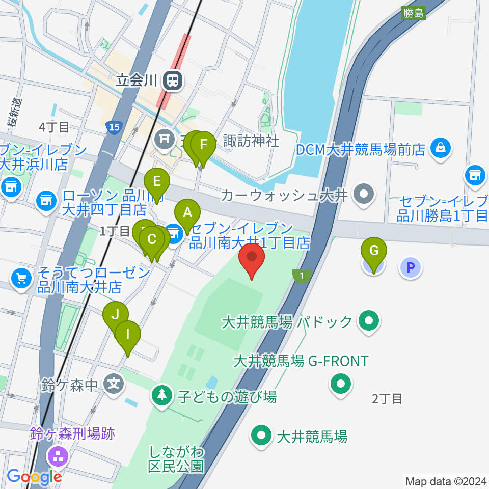 しながわ区民公園こどもサッカー場周辺の駐車場・コインパーキング一覧地図