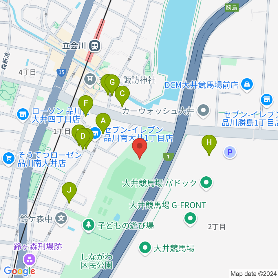 しながわ区民公園こどもサッカー場周辺の駐車場・コインパーキング一覧地図