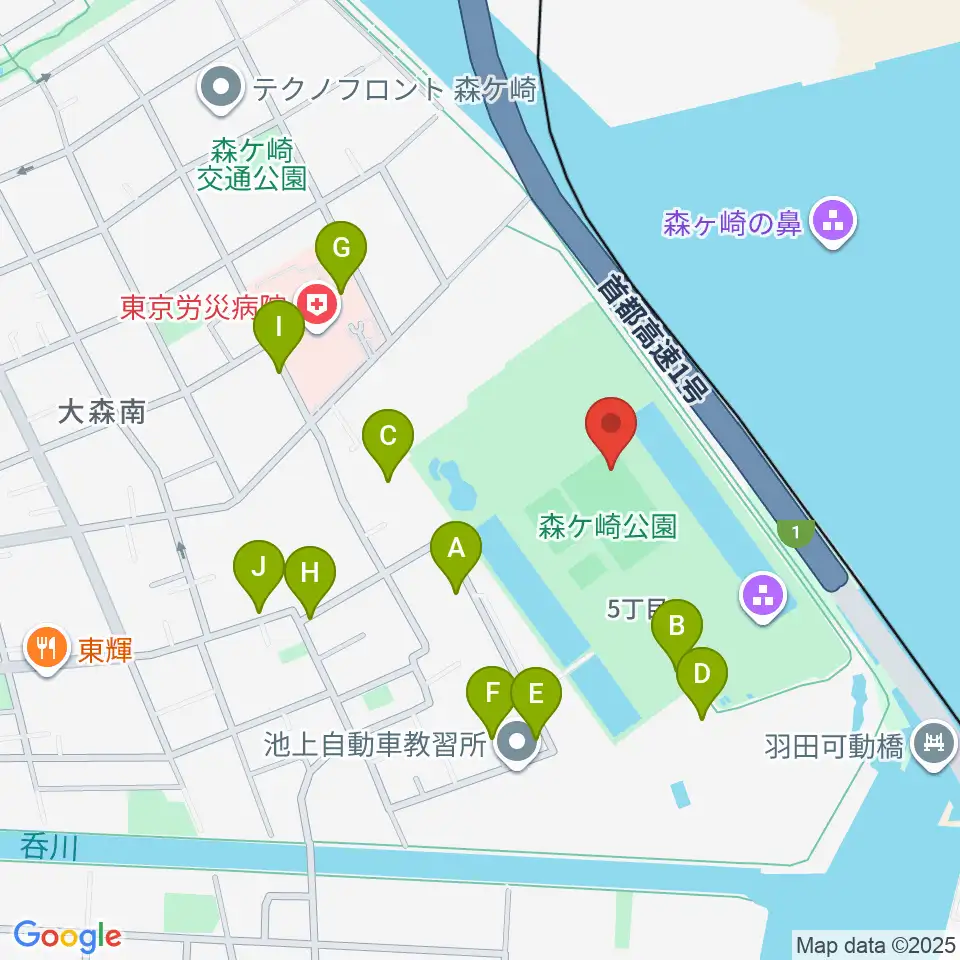 森ケ崎公園サッカー場周辺の駐車場・コインパーキング一覧地図