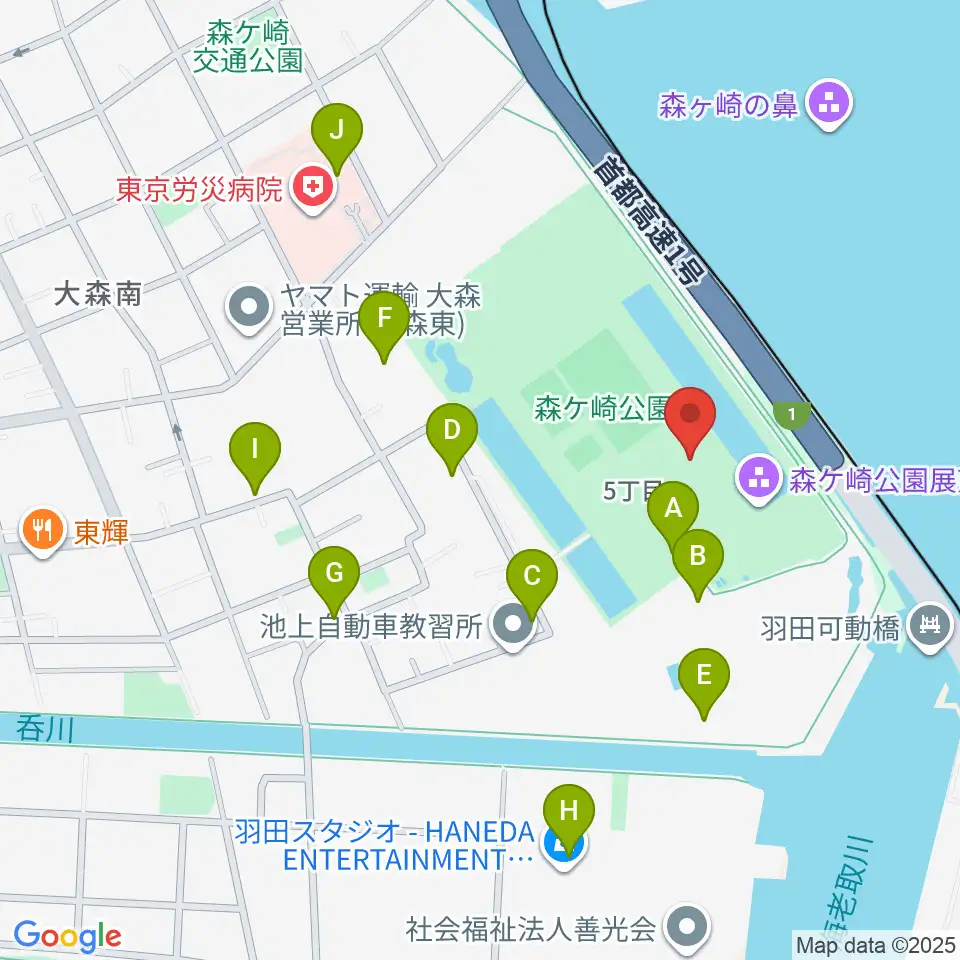 森ケ崎公園フットサル場周辺の駐車場・コインパーキング一覧地図