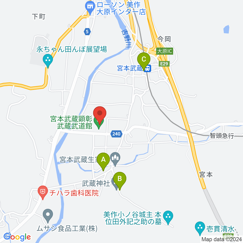 宮本武蔵顕彰武蔵武道館周辺の駐車場・コインパーキング一覧地図