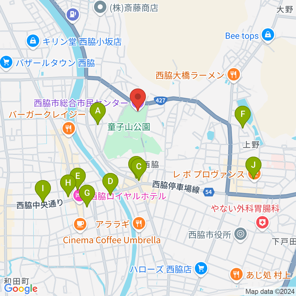 西脇市総合市民センター周辺の駐車場・コインパーキング一覧地図