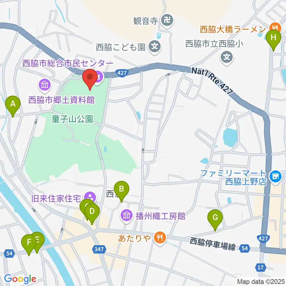 西脇市総合市民センター周辺の駐車場・コインパーキング一覧地図