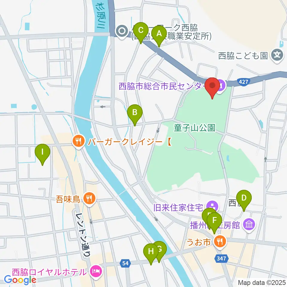 西脇市総合市民センター周辺の駐車場・コインパーキング一覧地図