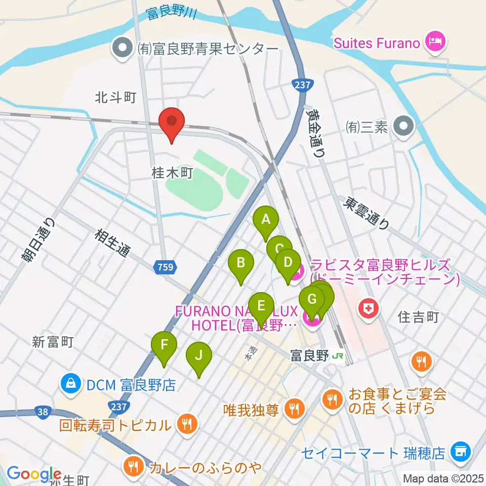 富良野スポーツセンター周辺の駐車場・コインパーキング一覧地図