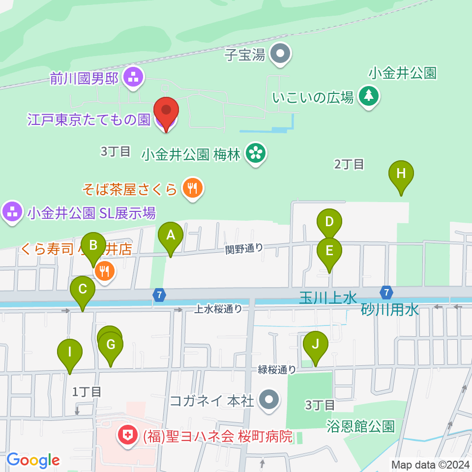 江戸東京たてもの園周辺の駐車場・コインパーキング一覧地図