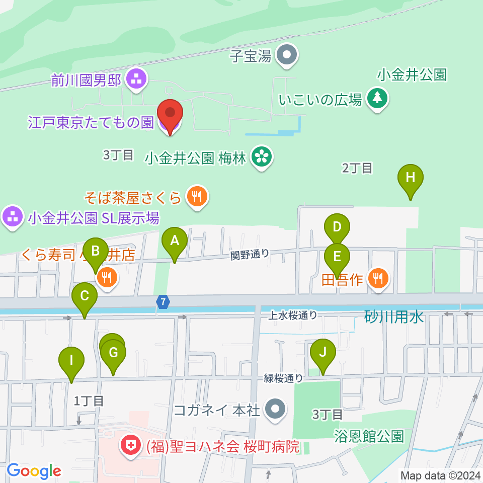 江戸東京たてもの園周辺の駐車場・コインパーキング一覧地図