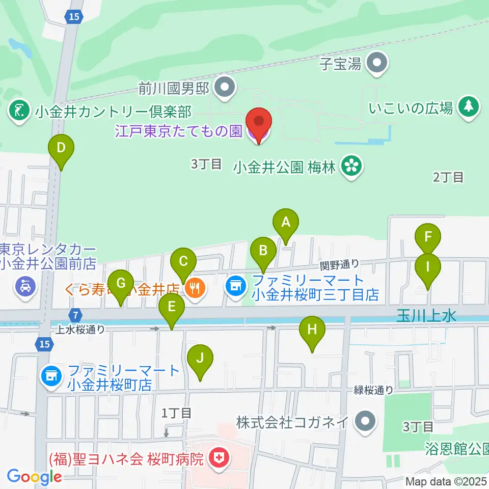 江戸東京たてもの園周辺の駐車場・コインパーキング一覧地図