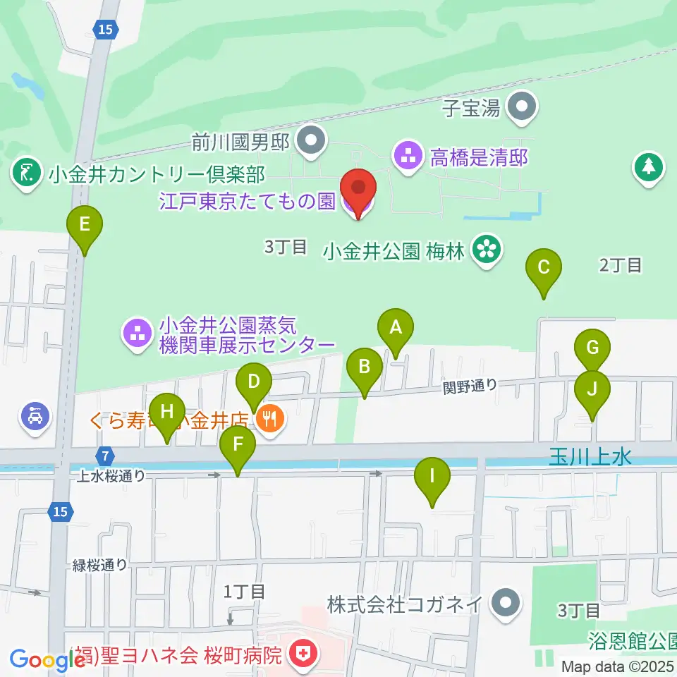 江戸東京たてもの園周辺の駐車場・コインパーキング一覧地図