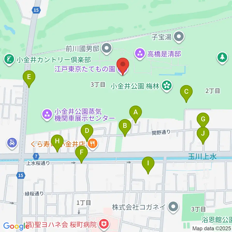 江戸東京たてもの園周辺の駐車場・コインパーキング一覧地図