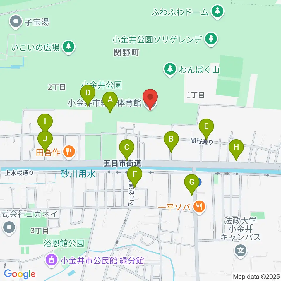 小金井市総合体育館周辺の駐車場・コインパーキング一覧地図