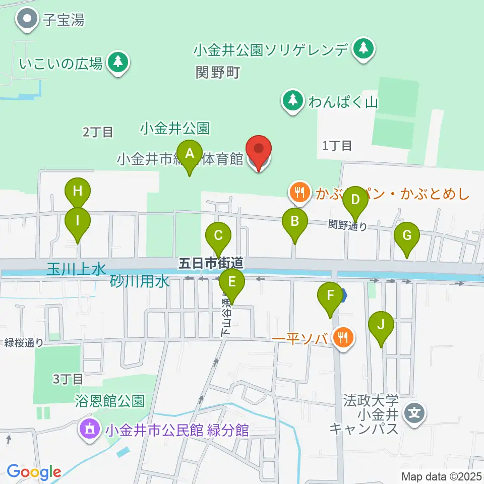 小金井市総合体育館周辺の駐車場・コインパーキング一覧地図