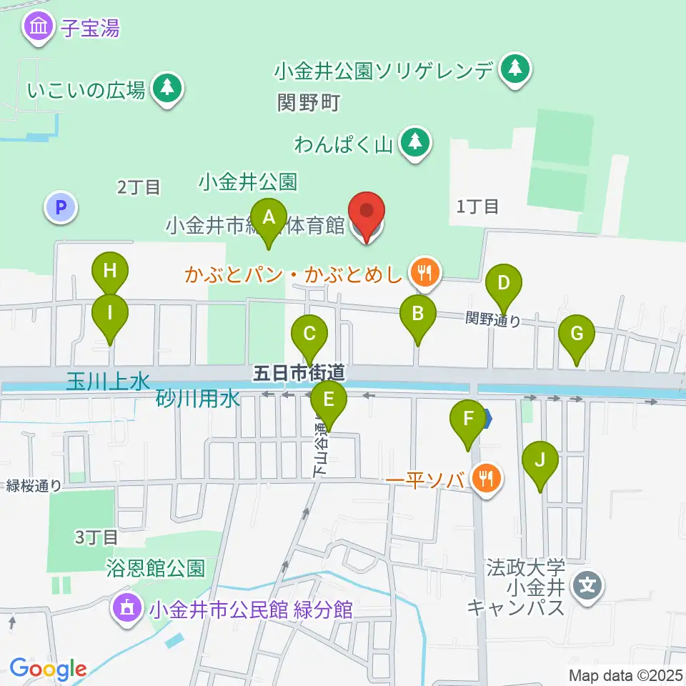 小金井市総合体育館周辺の駐車場・コインパーキング一覧地図