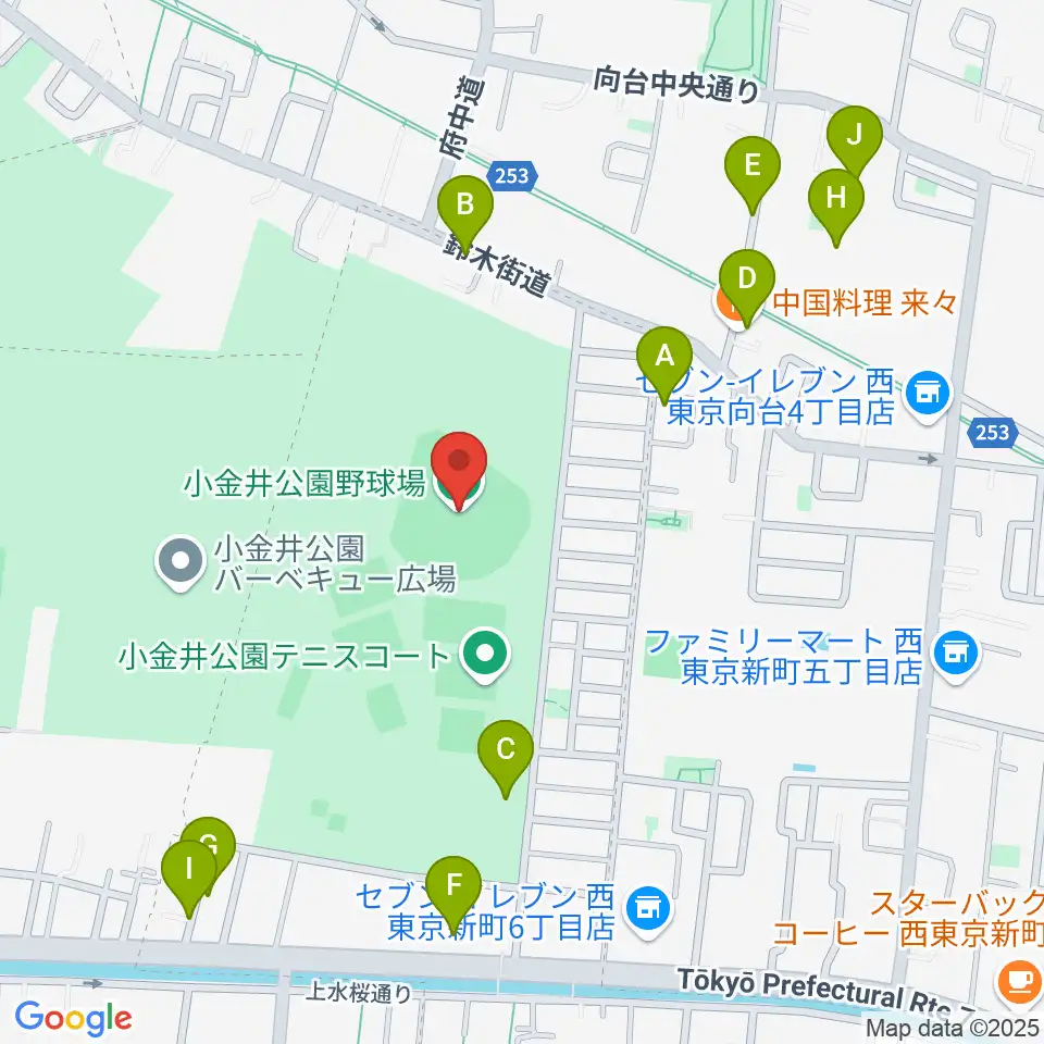 小金井公園野球場周辺の駐車場・コインパーキング一覧地図